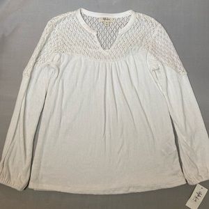 Style & Co Blouse Size PS Ivory Long Sleeves Stretch Lace